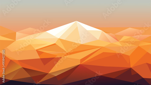 Abstract polygonal landscape depicting a mountain range in warm tones