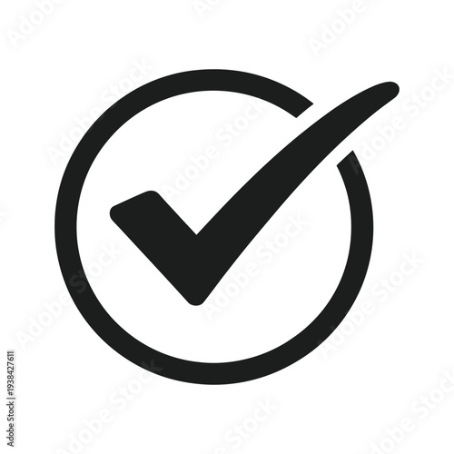 Black check mark icon in circle isolated on transparent background flat style vector for web, mobile app, logo, button