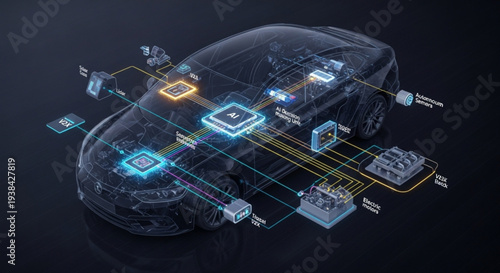 Automotive Electronic Control Unit and Network System Illustration.