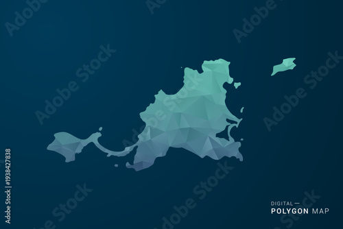 Saint Martin Map - Polygon Style Vector Illustration with Teal Blue Gradient, Low Poly Geometric Design, Digital and Technology Inspired, Clean Silhouette on Dark Background.
