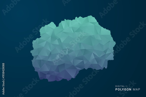 Macedonia Map - Polygon Style Vector Illustration with Teal Blue Gradient, Low Poly Geometric Design, Digital and Technology Inspired, Clean Silhouette on Dark Background.