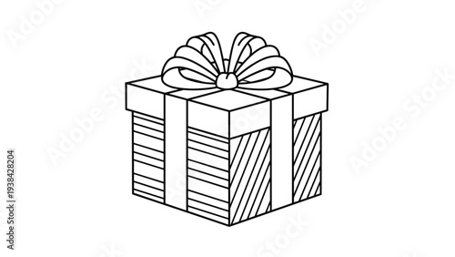 Traditional wrapped gift box with a large decorative ribbon and bow on top for celebrations and holidays.