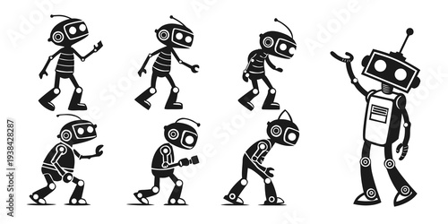 Alien figures performing various dance moves in a sequence Vector