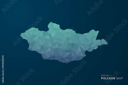 Mongolia Map - Polygon Style Vector Illustration with Teal Blue Gradient, Low Poly Geometric Design, Digital and Technology Inspired, Clean Silhouette on Dark Background.