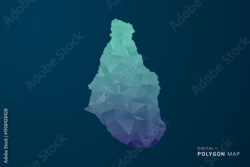 Montserrat Map - Polygon Style Vector Illustration with Teal Blue Gradient, Low Poly Geometric Design, Digital and Technology Inspired, Clean Silhouette on Dark Background.