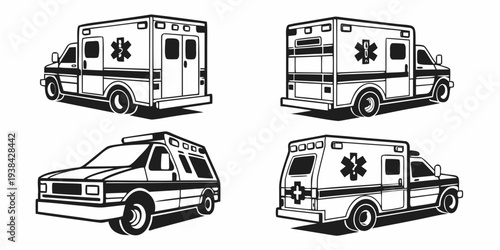 Four different types of emergency vehicles lined up in a row Vector