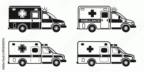 Four ambulances lined up, ready to respond to emergencies and save lives. Vector