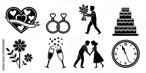 A collection of wedding and anniversary symbols and icons Vector