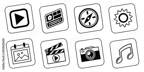 A collection of various icons representing different activities and objects Vector