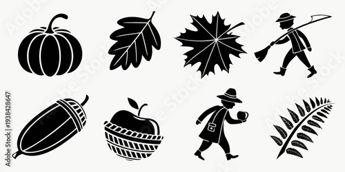 Assorted illustrations of fruits, vegetables, and a person carrying a bundle Vector