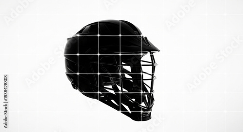 Black Goalie Mask With Grid Overlay On White Background.