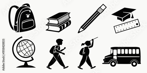Assorted icons representing various aspects of education and learning. Vector