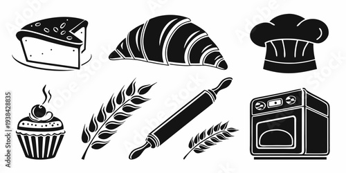 Assorted bakery items and kitchen tools arranged in a delightful manner Vector