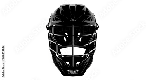 Black Lacrosse Goalie Mask Front View Isolated.