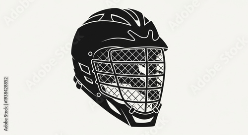 Black Hockey Goalie Mask Silhouette Icon Vector.