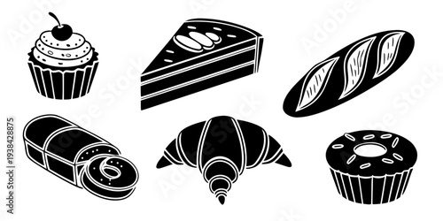 Assorted pastries and desserts displayed in a variety of styles Vector