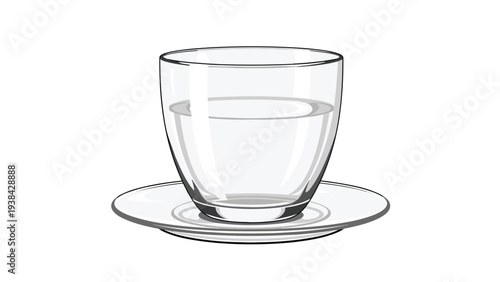 Transparent glass filled with clear fresh water sitting on a white ceramic saucer for elegant table service.