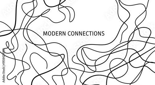 Abstract tangled black lines create a modern connections network on a white background.