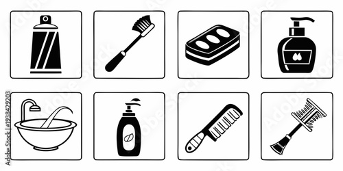 Assorted household items commonly used for cleaning and personal hygiene Vector