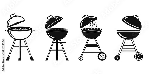 Four different types of barbecue grills shown in a row from left to right Vector