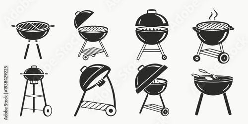 Assorted barbecue grills showcasing various designs and fuel types Vector