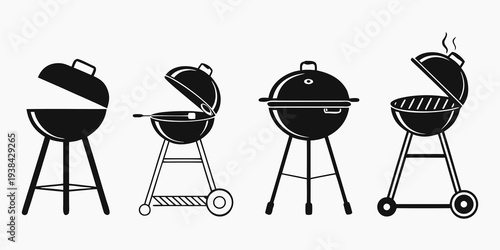 Four different types of barbecue grills illustrated in a row Vector