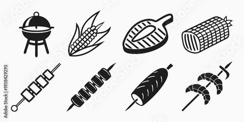 Assorted grill tools and skewers for outdoor cooking and barbecue Vector