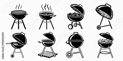 A variety of barbecue grills and smokers for outdoor cooking and grilling. Vector