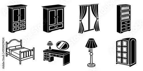 A collection of various furniture items including beds, wardrobes, and more. Vector