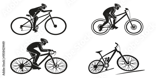 Cyclists showcasing various riding styles and equipment Vector