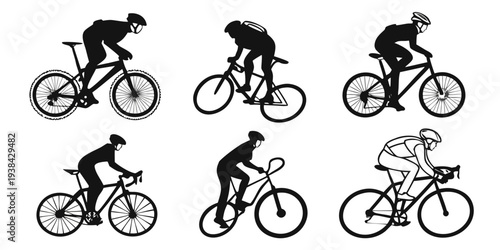 A collection of seven different types of bicycles, each with unique features and designs. Vector