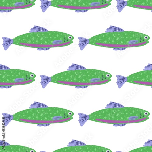 Cute Green Fish Seamless Pattern