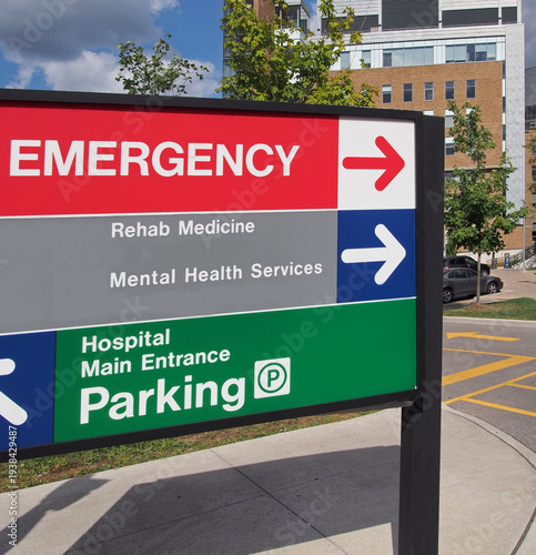 multi-colored hospital direction sign