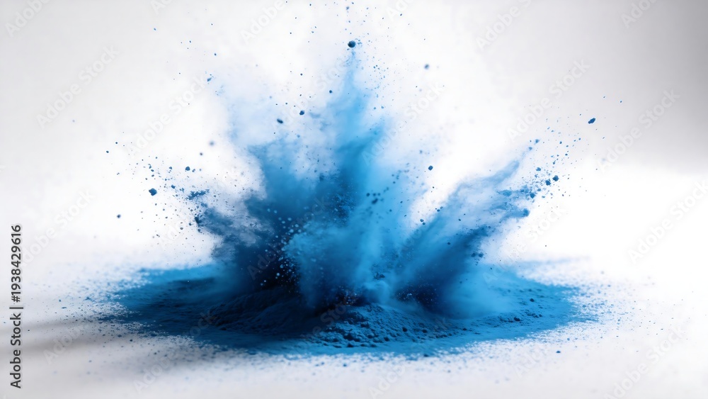Obraz premium Blue powder explosion on white background
