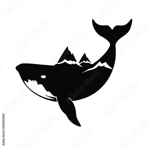 Whale Mountain Landscape Double Exposure Silhouette Vector