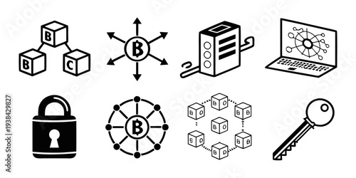 Assorted icons representing various aspects of cybersecurity and technology Vector
