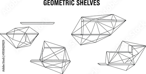Stylish geometric wireframe shelves illustrate minimalist interior decor and artistic design.