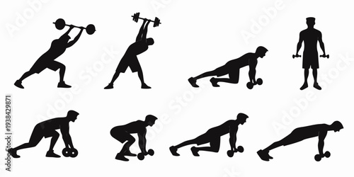 Illustration of a person performing various exercises and stretches Vector
