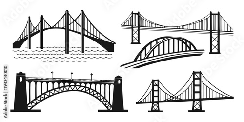 A collection of different types of bridges showcasing their unique designs and structures. Vector