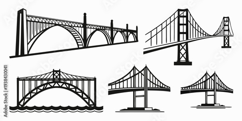 A collection of various types of bridges showcasing architectural diversity and engineering marvels Vector