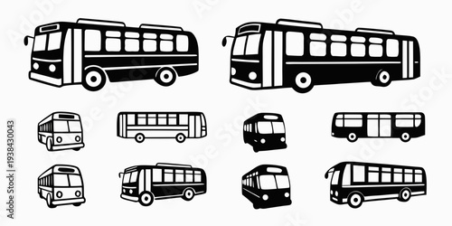 A diverse collection of buses and trams in various styles and sizes Vector