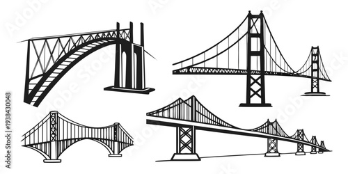 Five different types of bridges showcasing their unique architectural designs and structures Vector