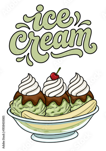 Delicious Ice Cream Sundae Vector Poster Illustration