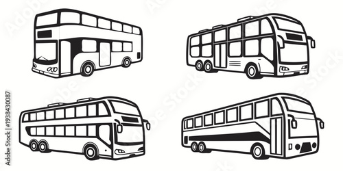 Four different types of buses illustrated in a simple and clear manner. Vector
