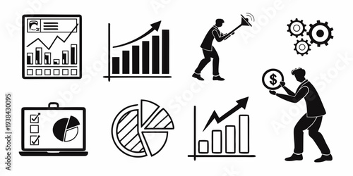 Illustrations of business concepts and market analysis strategies Vector