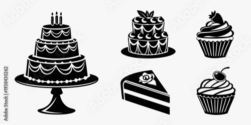 Assorted cakes and pastries displayed on a table Vector