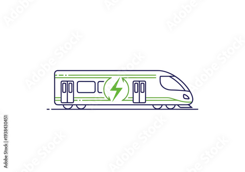 Modern Electric Passenger Train with Green Energy Symbol on White Background Transportation Technology Concept