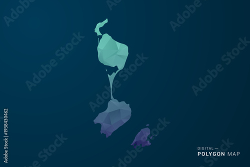 Saint Pierre and Miquelon Map - Polygon Style Vector Illustration with Teal Blue Gradient, Low Poly Geometric Design, Digital and Technology Inspired, Clean Silhouette on Dark Background.