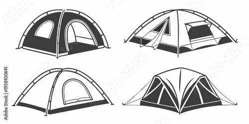 Four different types of tents for camping and outdoor adventures Vector