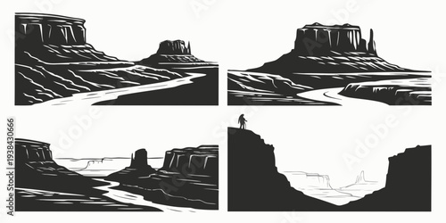 Four distinct landscapes showcasing the diverse beauty of natural rock formations Vector
